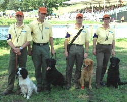 v.l.n.r.: Wesley Henn mit ESS Drevekish Dream (Smart), Günther Kohler mit LR Crandale Able, Jörg Brach mit GR Warpersmoss Talon, Kirsten de Vries mit FR Govan Carlos